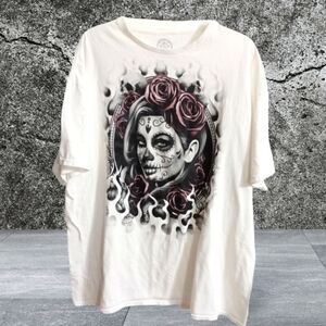 DOMA Crew Neck Graphic Tee Shirt Size 2XL White Black Red Short Sleeve